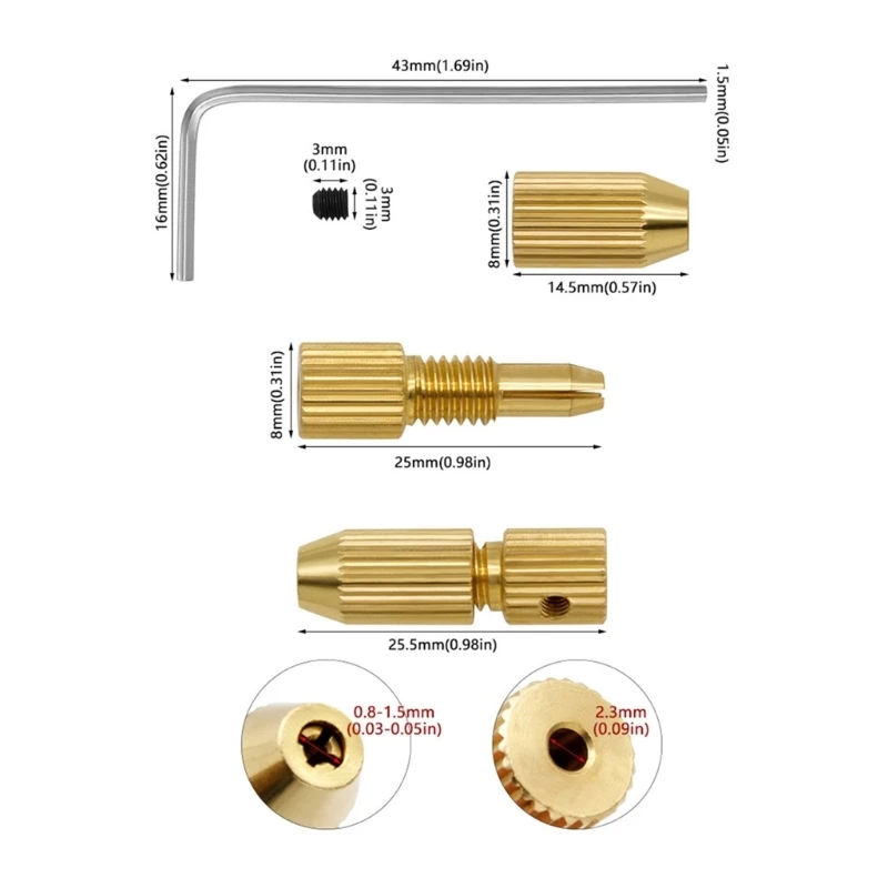 Micro Trapano Mandrino Trapano Clip Mandrino Morsetti fissaggio 0.8mm-1.5mm Mini Trapano In Ottone Set per 2.3mm alberi