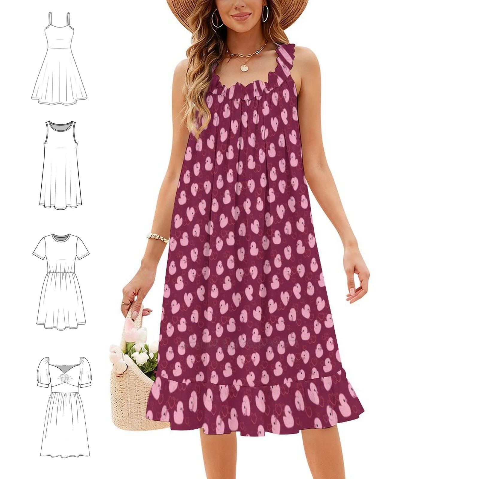 Pink Toy Duck With Hearts Boho Chic Dress Elegant Fashion Beach Wedding Party Gown Cute Yellow Bath Duck Yellow Duck Bath Dress