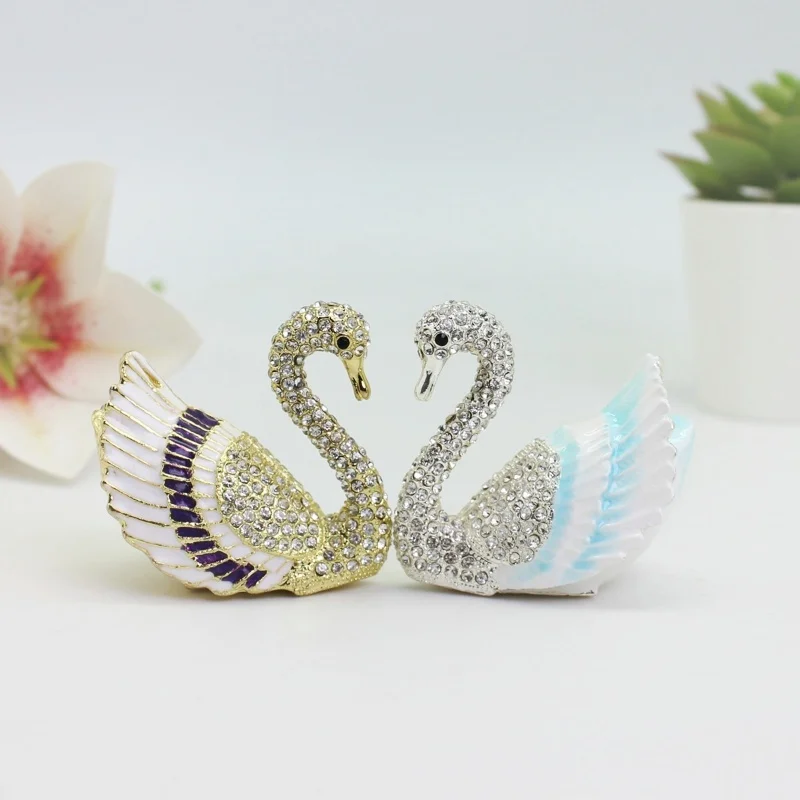 SHINNYGIFTS Enameled Swan Jewelry Box Hand Painted Hinged Trinket Box Animal Collectible Home Decor Unique Gifts for Lover