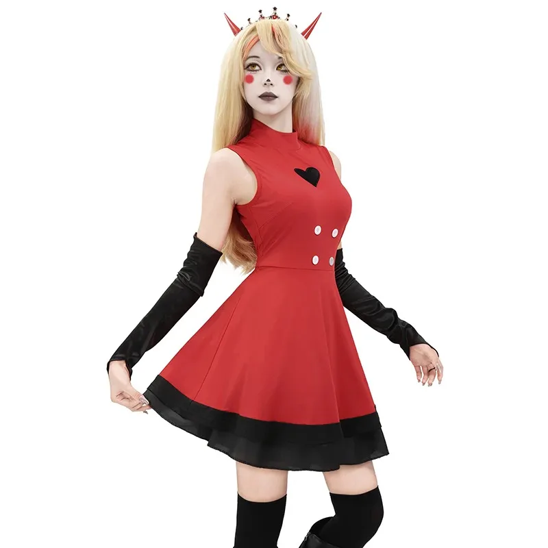 

DAZCOS Red Cosplay Costume Full Set Dress Outfits with Bustle for Christmas/Halloween Parties Women Charlie Battle Suit sk;m1