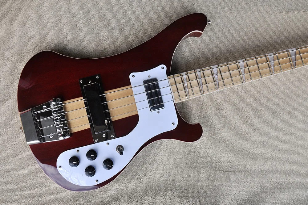 Flyoung Wine Red Neck Through 4 Strings Electric Bass Guitar Custom Made