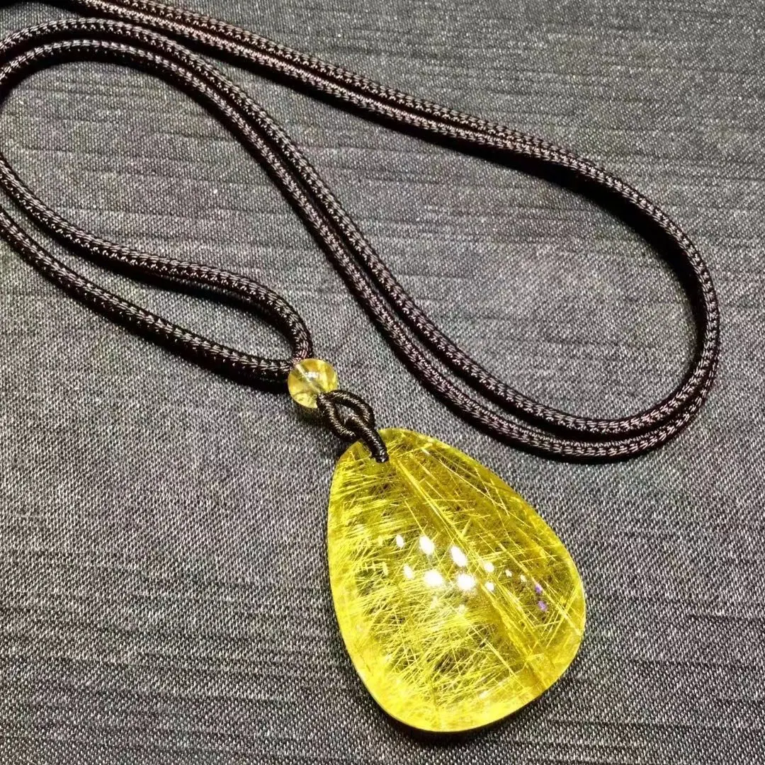 الذهب الطبيعي Rutilated قلادة من الكوارتز قطرة الماء قلادة 32*25*12 مللي متر الثروة Rutilated النساء الرجال AAAAAAA