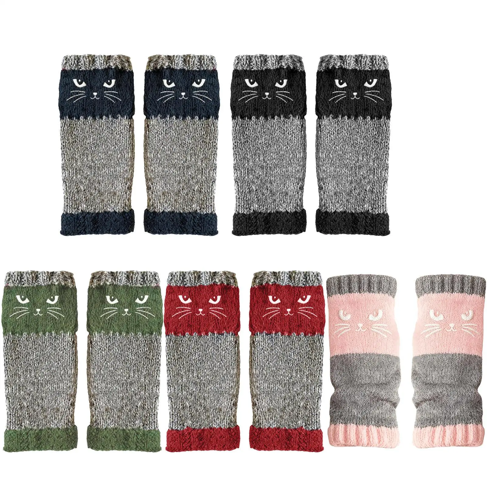 Strickhandschuhe, Thermo-Winterhandschuhe, warm, niedliche Katze, fingerlose Handschuhe, Weihnachten, Unisex, Anti-Kälte, verdickte Touchscreen-Fäustlinge