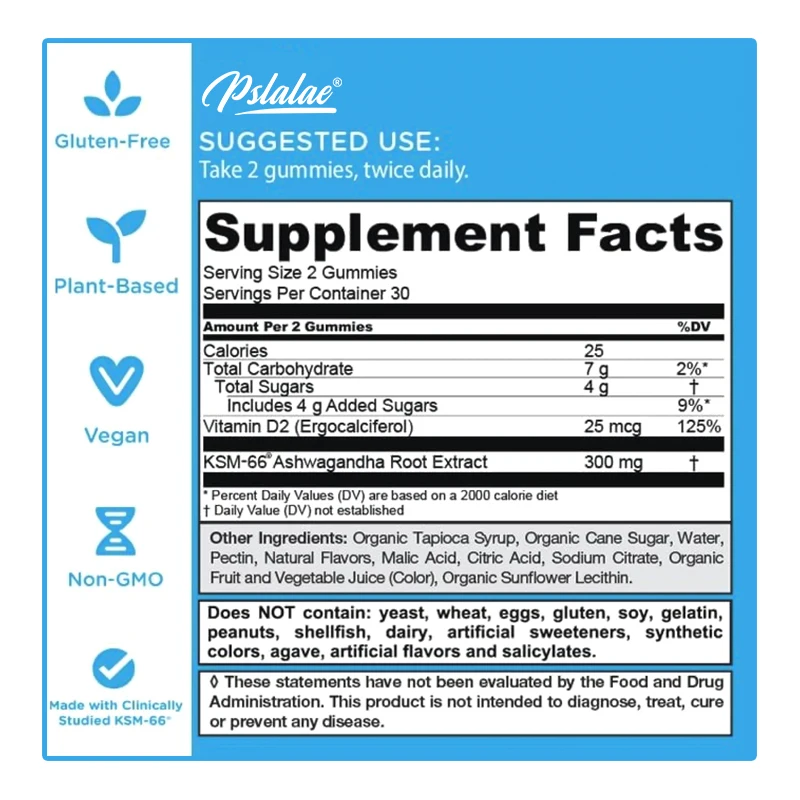 Ashwagandha Gummies - Helps Calm Emotions, Relax The Body and Mind, and Enhance Cognitive Abilities, Relieve Stress