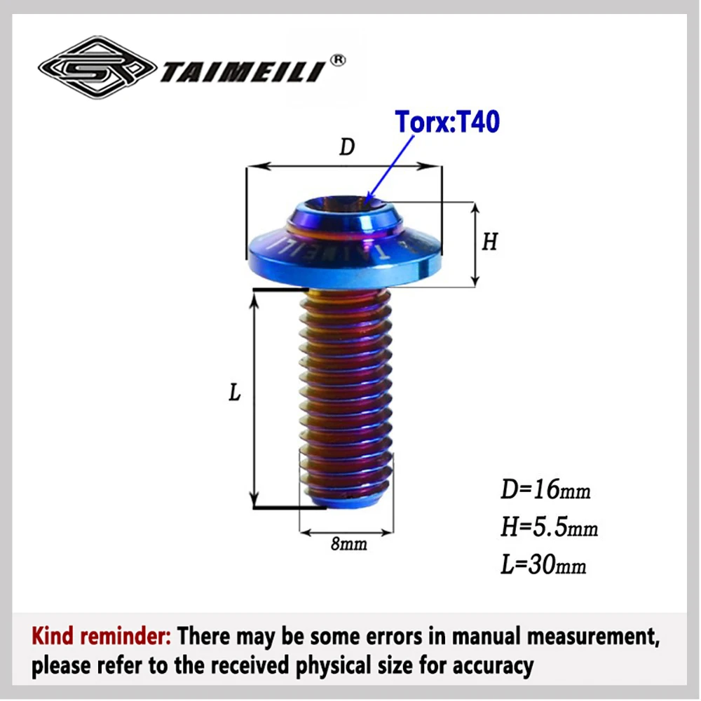 TAIMEILI 4pcs/8pcs/10pcs Titanium alloy screw T2 series M8 dished screw M8x15-45mm motorcycle repair and modification screw