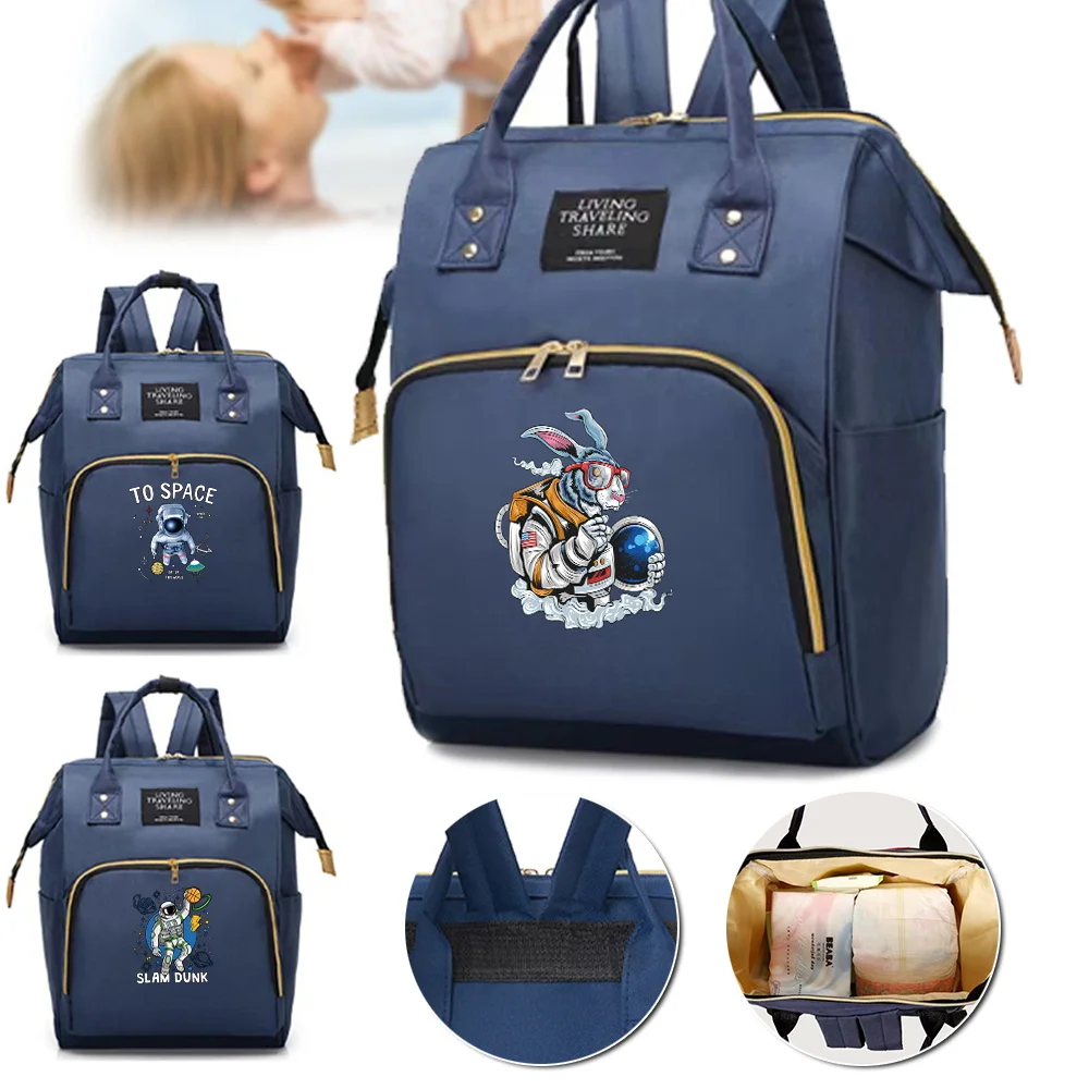 

Mommy Pack Large Capacity with Compartments Zipper Backpack Portable Simple Ladies Casual Astronaut Series Travel Storage Bag