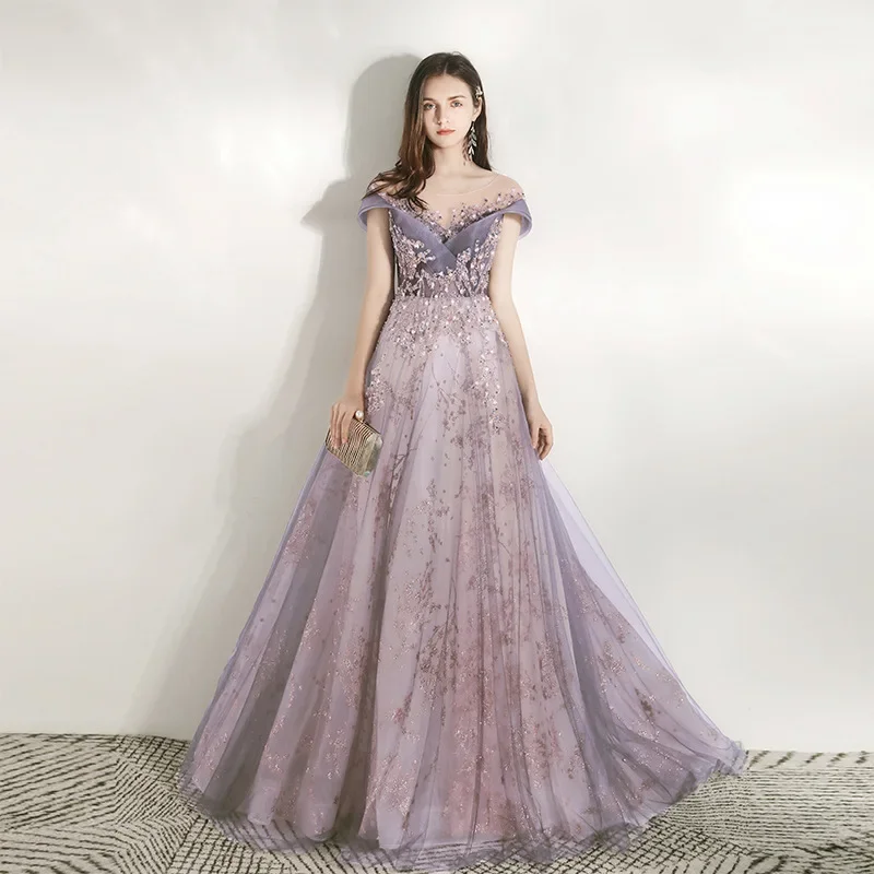 Customized  Banquet Elegant Evening Dress Scoop Sequins Appliques Floor-length Long Prom Formal Gown Vestidos De Noche