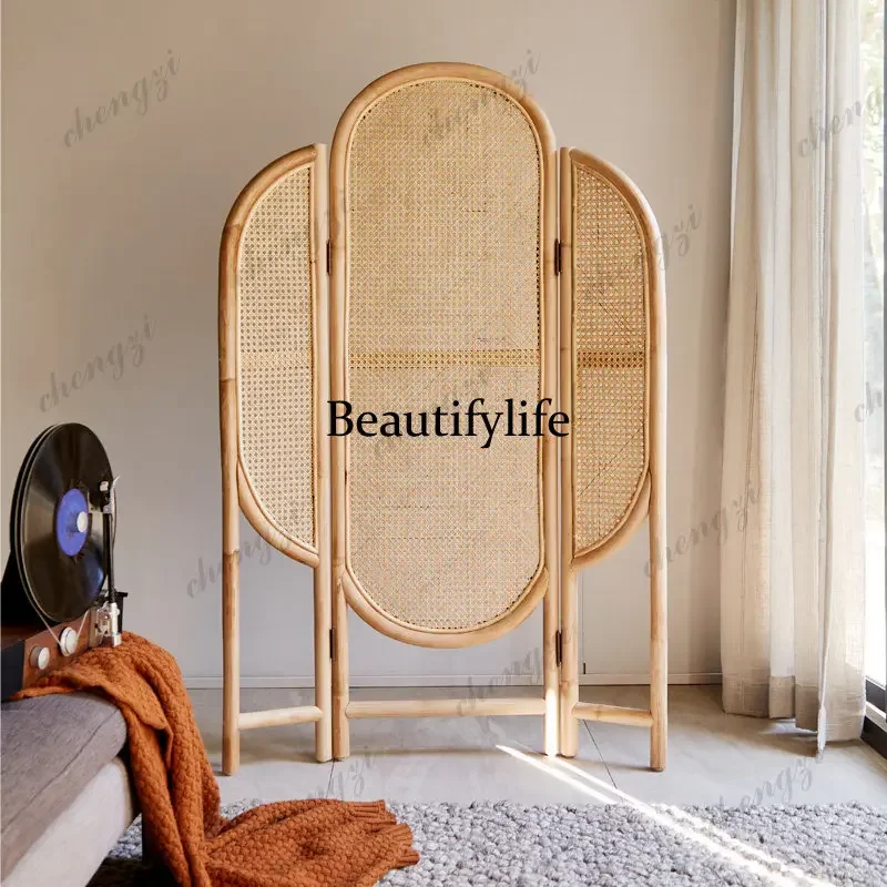 A68Handmade rattan screen, simple homestay indoor movable entrance folding screen restaurant baffle