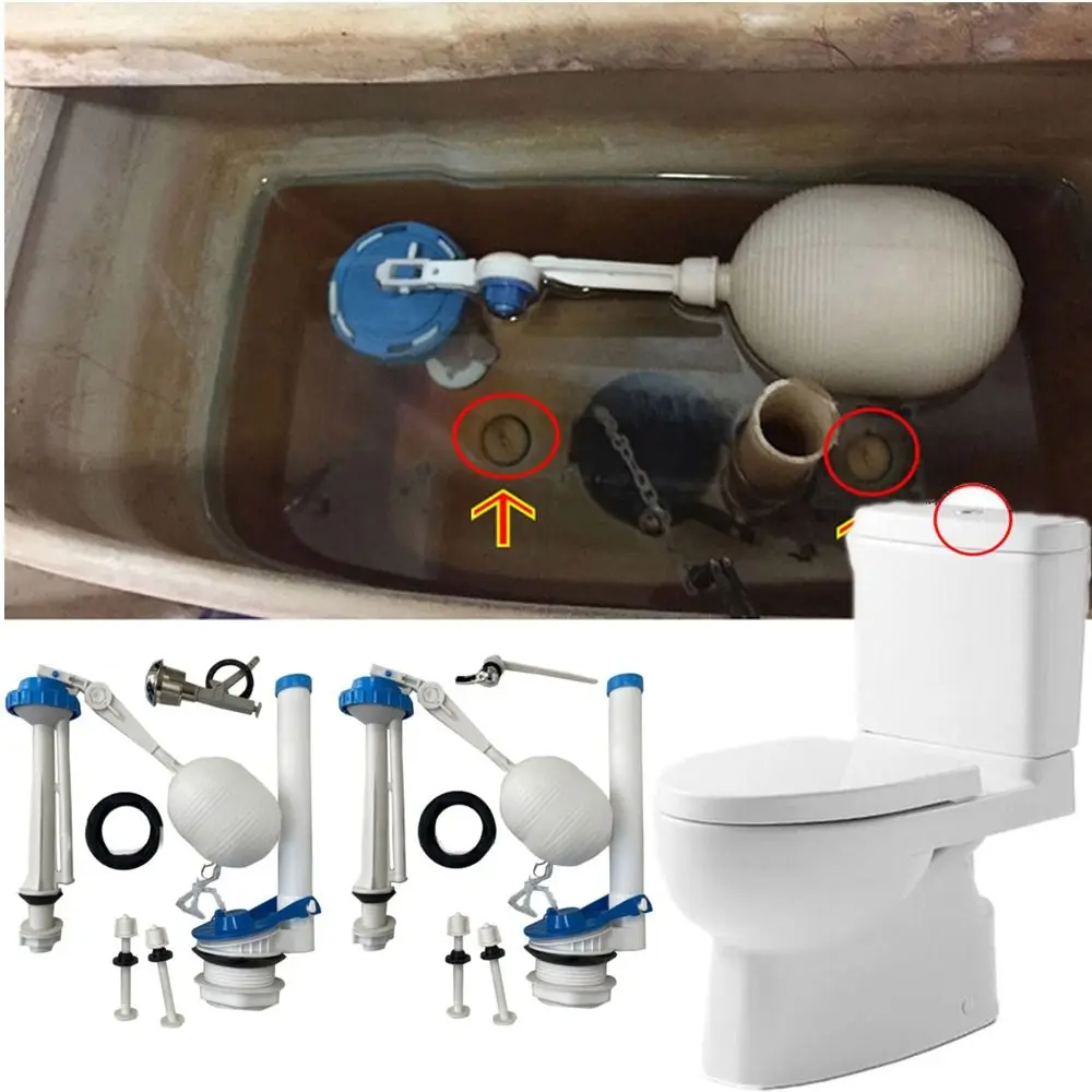 1 Set Push Button Toilet Water Tank Inlet Valve Easy Install Accessories Fill Valve Blue&white Pull Handle Toilet Repair Kit