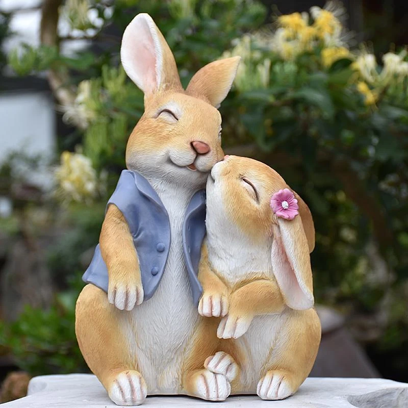 2 Pieces Of Couple's Bunny Ornaments Creative Cute Simulation Animal Home Accessories Outdoor Balcony Courtyard Decorative Art