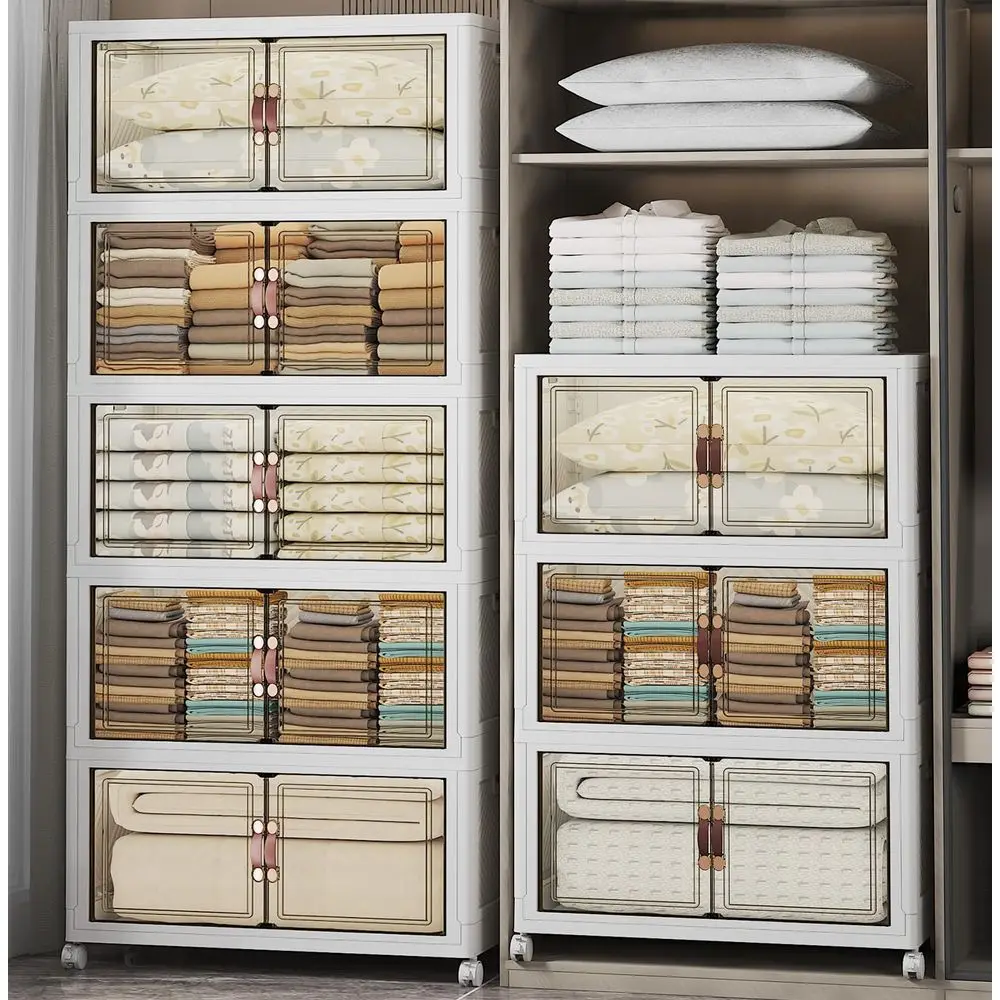 

Stackable Storage Bins with Lids, 1400QT Closet Organizers and Storage with Doors and Wheels, Extra Large Storage Cabinet, Coll