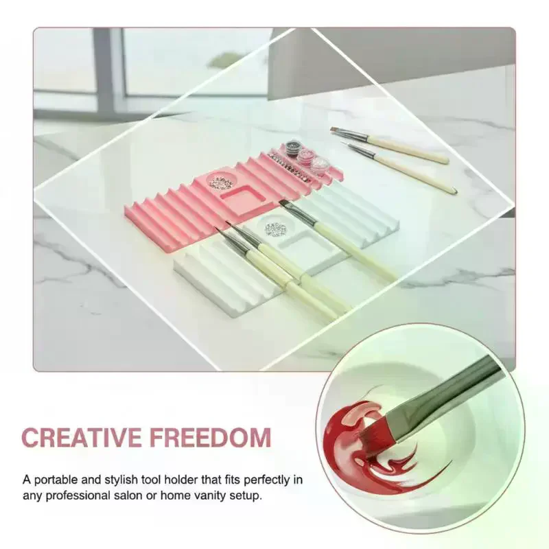 10-Compartment Nail Art Pen Holder Plastic Brush Stand With Palette Multifunctional Manicure Tool Storage Organizer