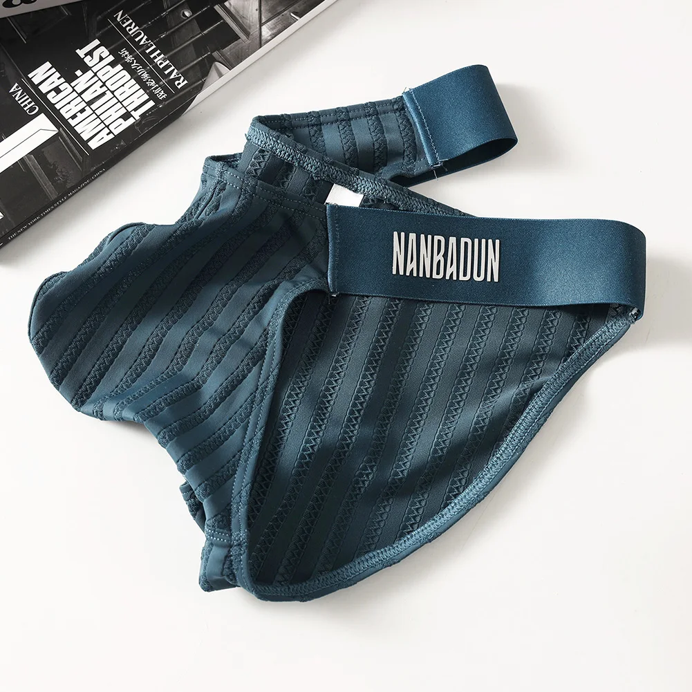 Men Silk Mesh Stripe Brief Couple Life Underwear Sissy Large Pouch Japanese Thongs Translucent Low Rise Extreme Men's Panties