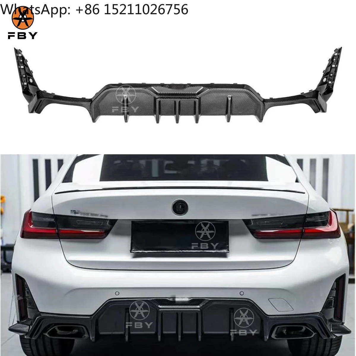 KB Style Dry Carbon Fiber Rear Bumper Diffuser for BMW 3 Series M340i G20 LCI 2023+ Auto Parts