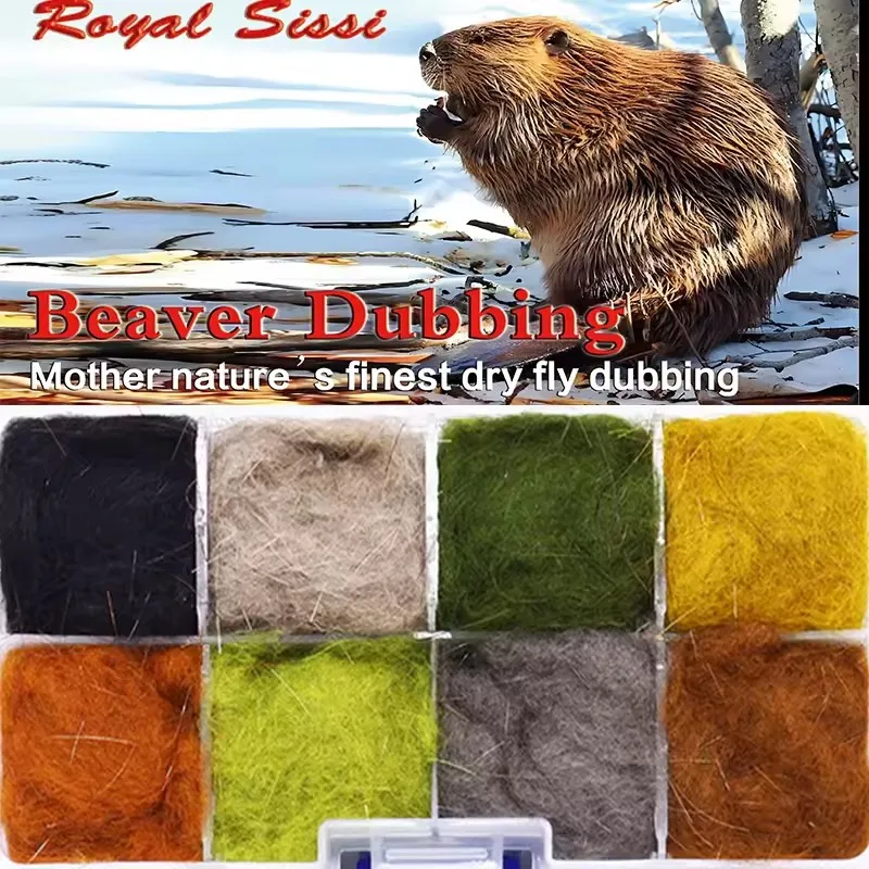

Royal Sissi 8 imitative colors boxed genuine beaver dry fly dubbing for small trout fishing fly pattern natural buoyancy dubbing