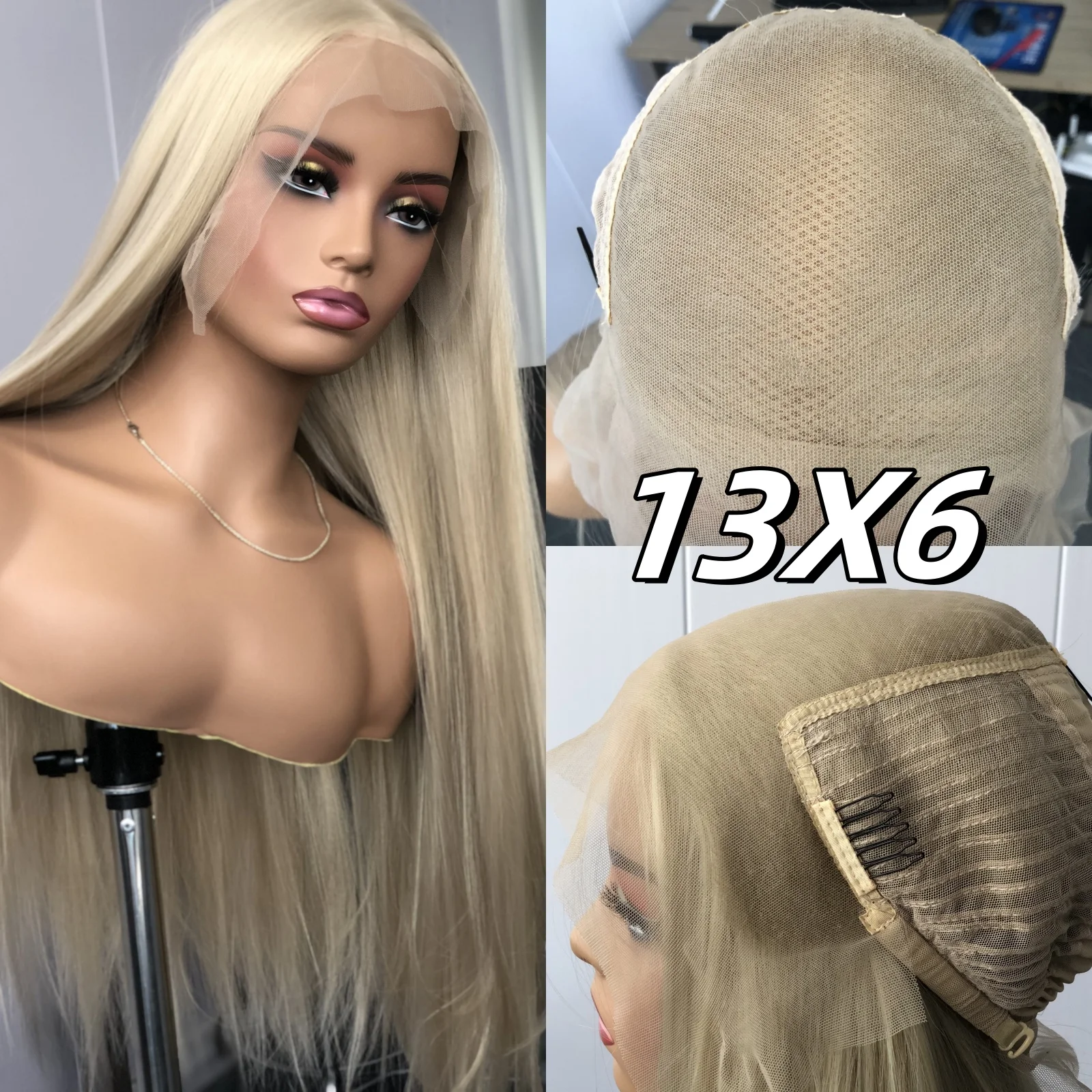 

13X6 Ash Blonde Lace Front Wig Synthetic Wigs for Women Long Straight Light Blond Frontal Glueless Natural Hairline Daily Party