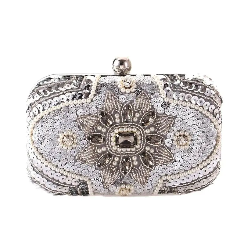 

2023 New Handmade Pearl Clutch Purse Wedding Dinner Bags With Chain Sequined Clutch Wallets For Ladies Shoulder Bags