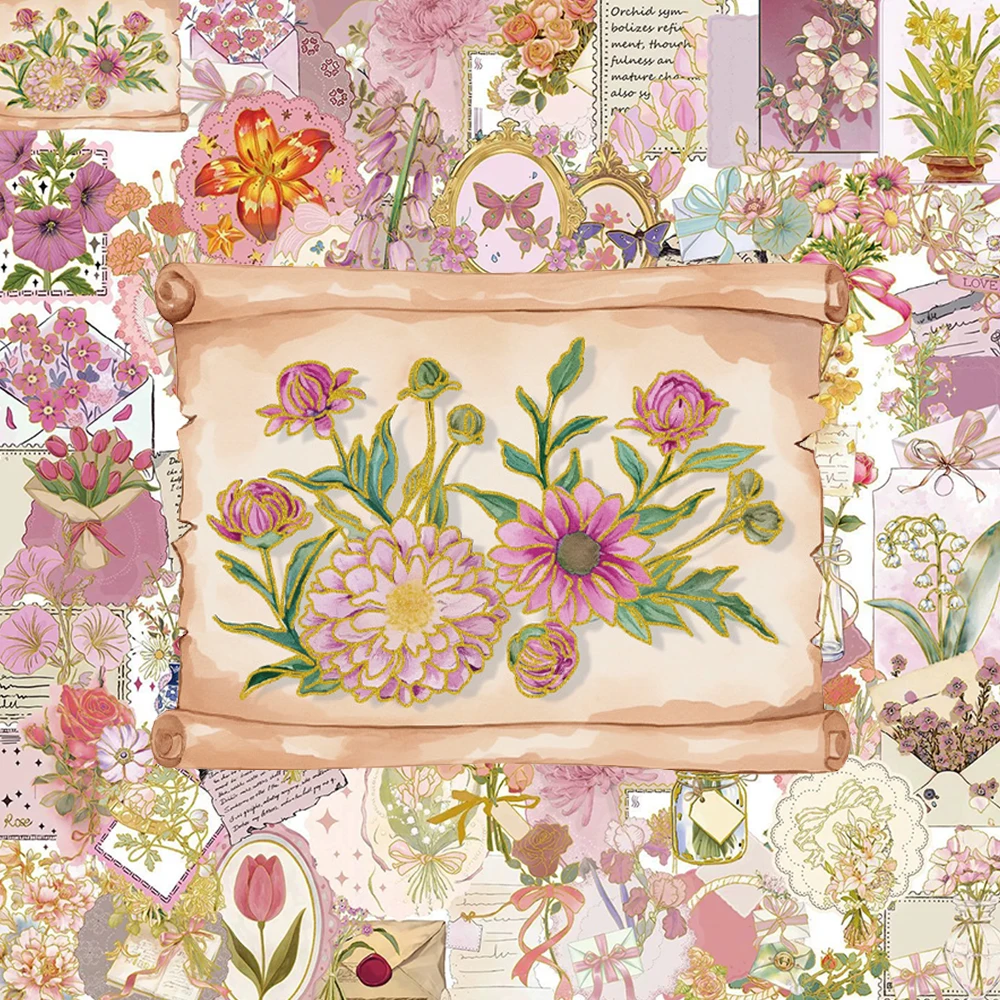 

10/30/50pcs Transparent Aesthetic Art Flowers Cartoon Stickers Vintage Decals Toy DIY Skateboard Phone Notebook Cute PET Sticker