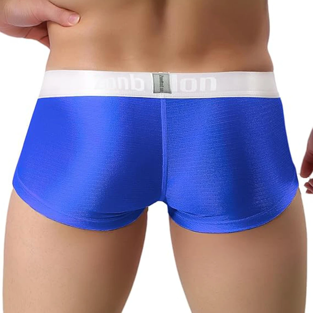 Jinshi Men's Underwear Sexy Comfortable Bulge Enhanced Bag Silky Nylon Comfort Boxer M-3XL
