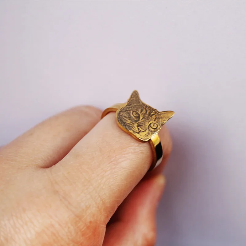 Custom Picture Ring Cute Family Pet Dog Finger Personalized Pet Cat Rabbit Name Photo Ring Women Children Jewelry Birthday Gifts
