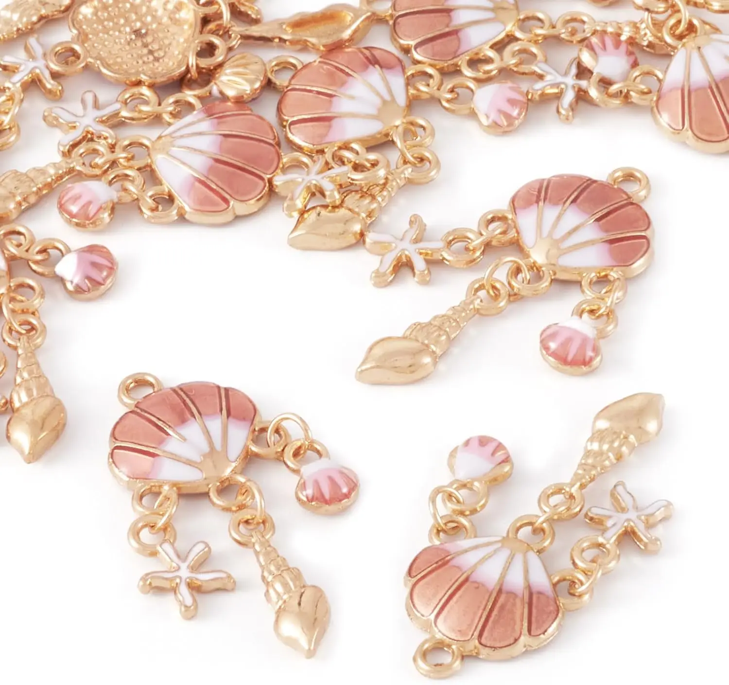 

Shell Charms Pendants with Starfish Conch Seashell Alloy Enamel Pendants Green Ocean Beach Charms for Jewelry Making Necklace Br