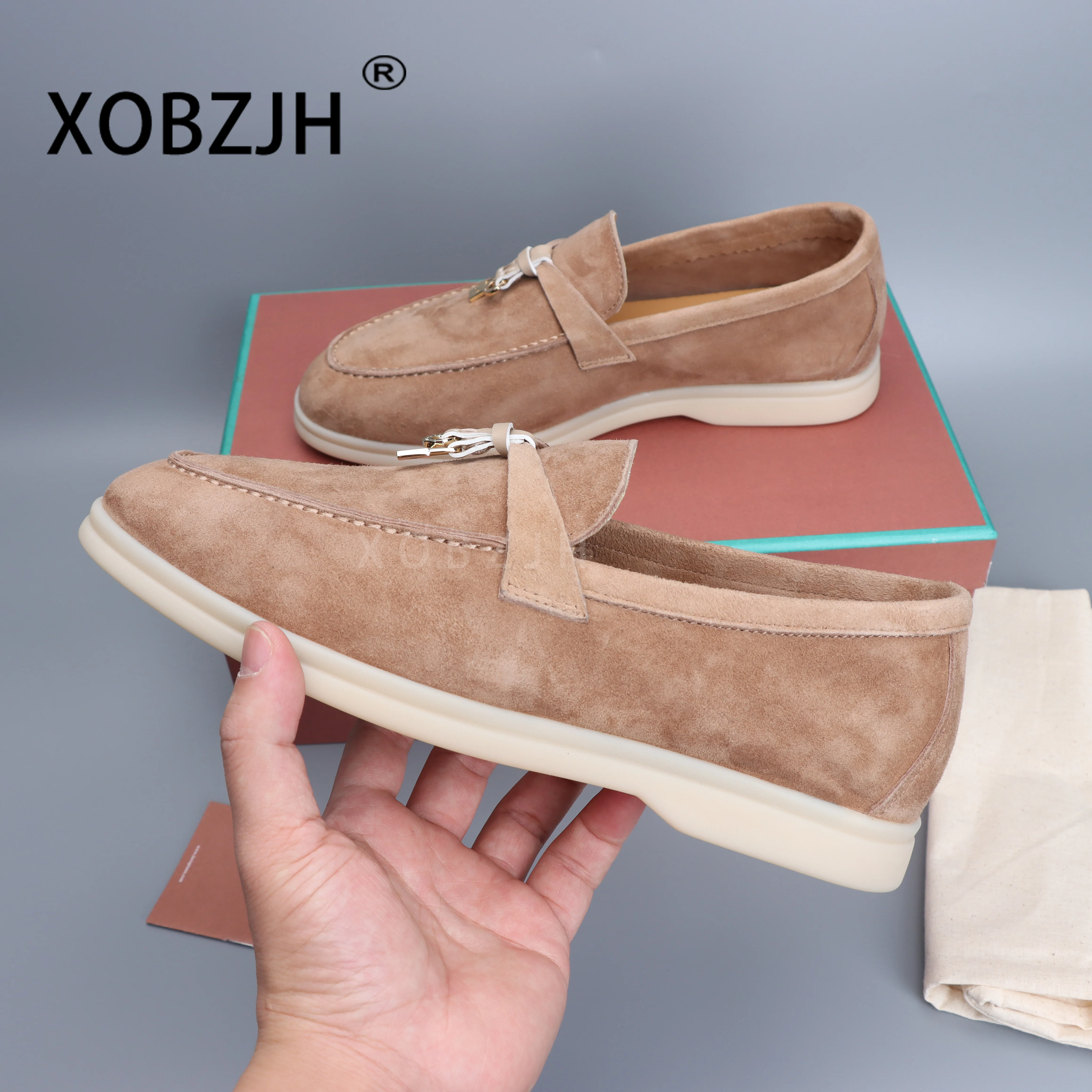 2025 Loafers Summer Walk Shoes Moccasines Suede Women Spring Autumn Fashion CausaleLeather Metal Pendant Flat Lazy SlipOn Shoes