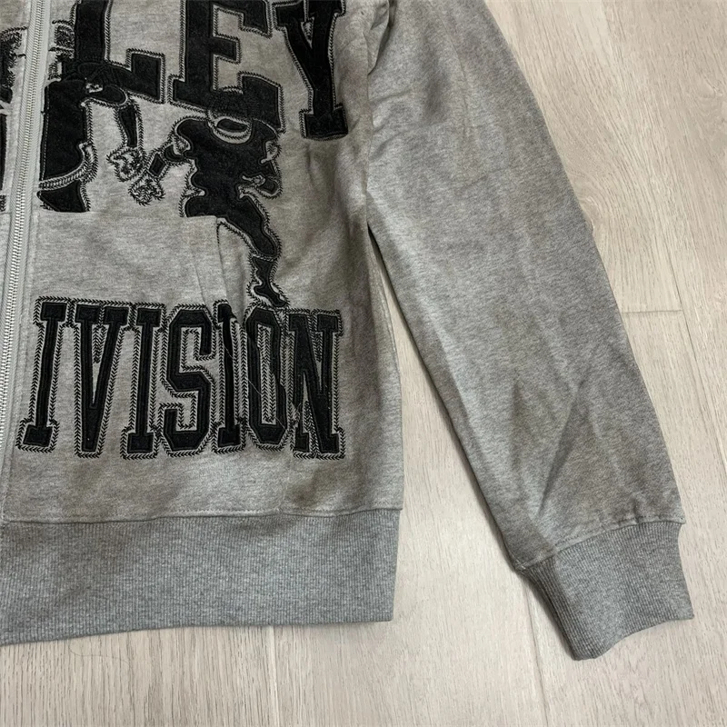 그레이 워시 VALLEY 후드티 남성 여성 자수 로고 Vale American Zip Jackets