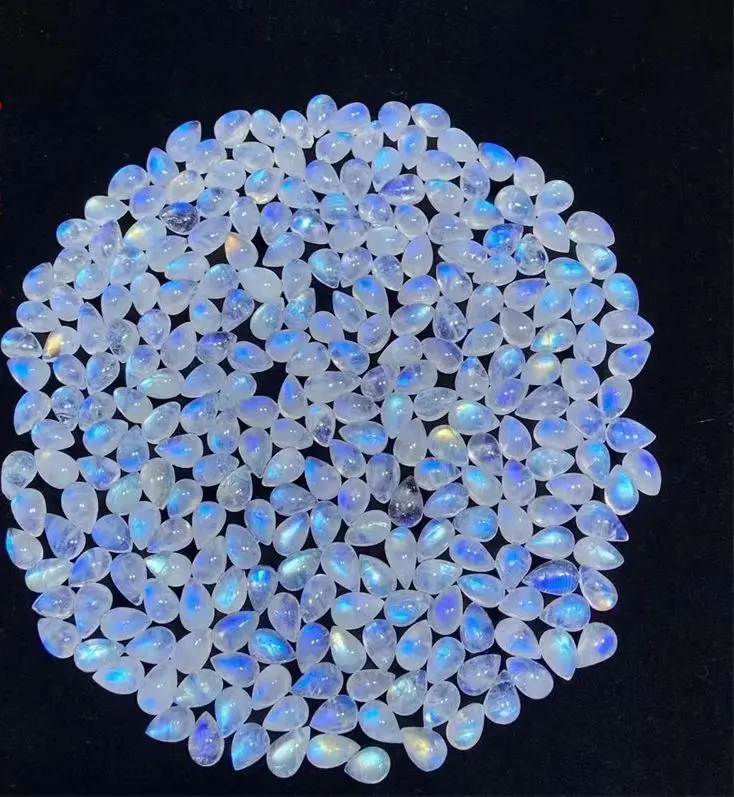 Wholesale 20pcs/pack 100% Natural Rainbow Moonstone Bead Cabochon,Moon Stone Gem Ring Face 5x8mm 6x9mm Pear Drop For Jewelry