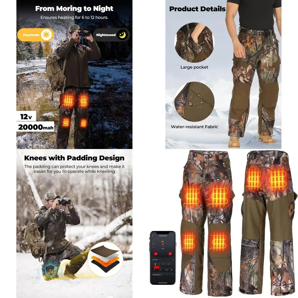 سروال صيد ساخن من KEMIMOTO للرجال، وقت تسخين 6-15 ساعة، سروال مموه شتوي مبطن للركبتين للصيد والتنزه والتخييم
