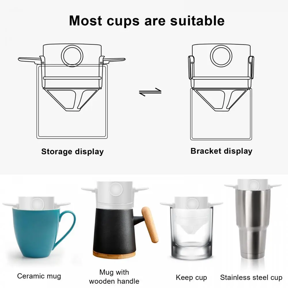 Stainless Steel Easy Clean Reusable Coffee Funnel Portable Foldable Coffee Filter Paperless Pour Over Holder Dripper