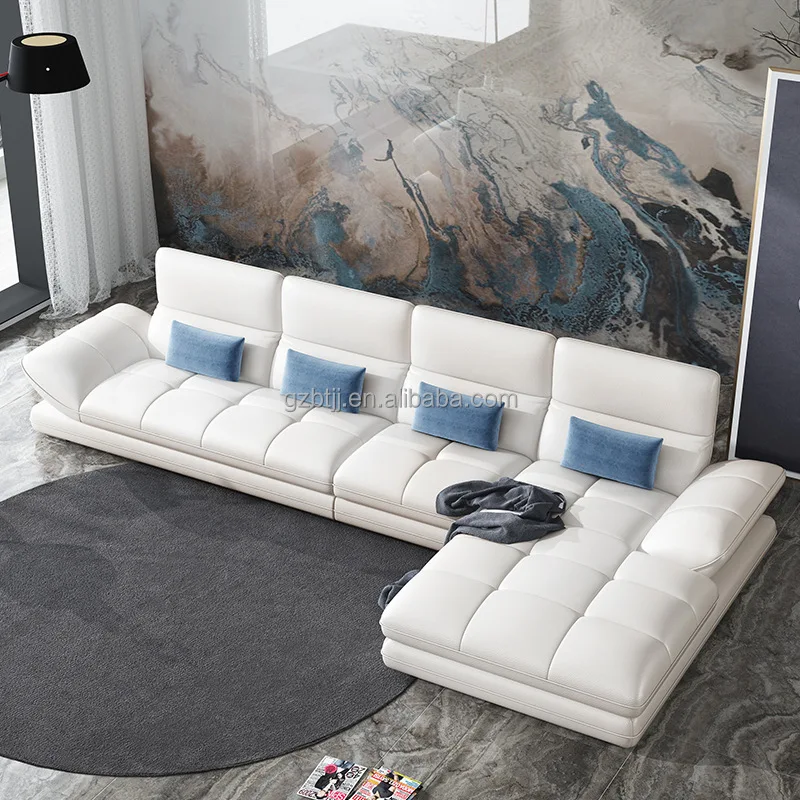 

#Modern Minimalist Genuine Leather Surface Wood Frame Sponge Filled L Shape Sofa