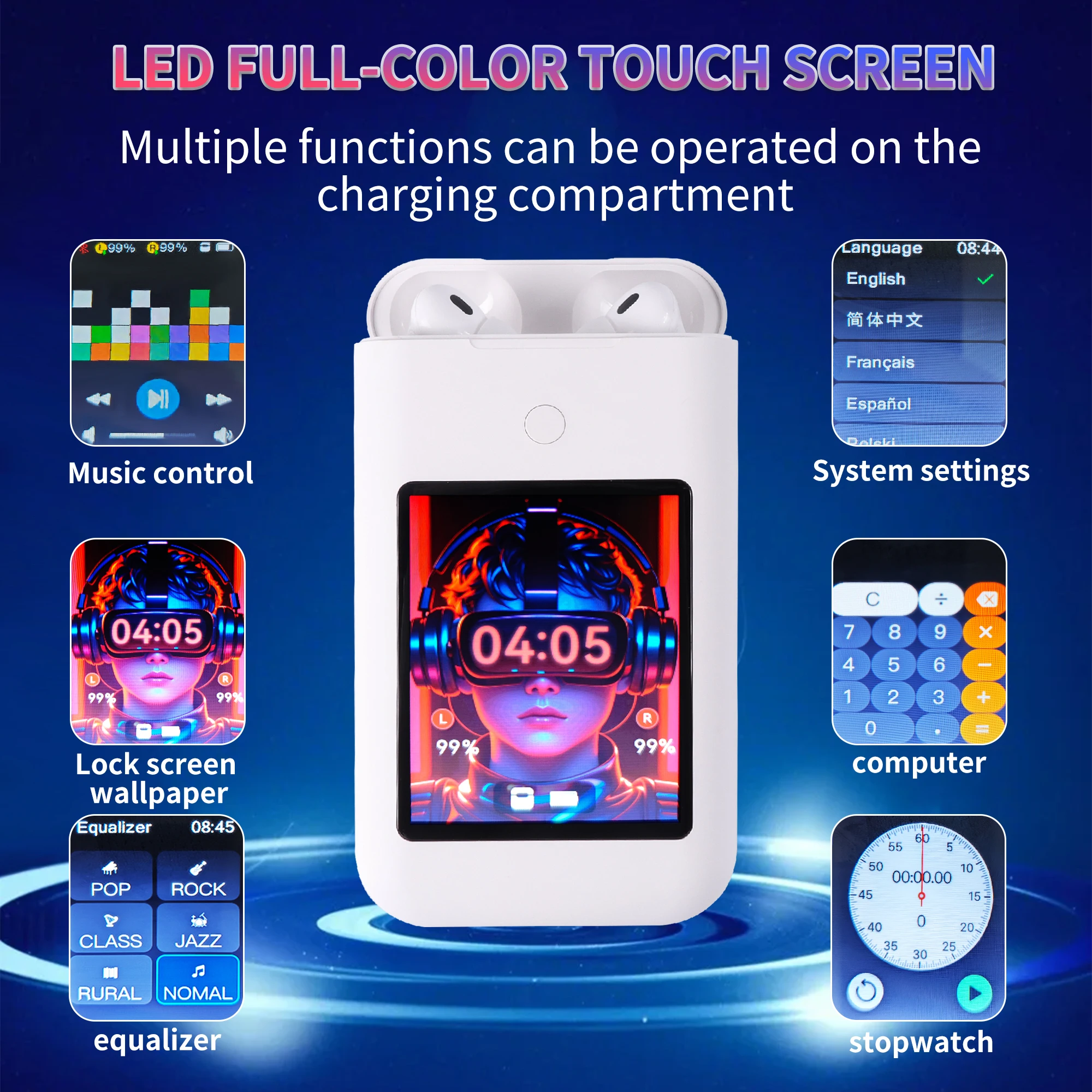 

Large Screen Touch Earphone Large Battery Multiple Function In Ear Style Headphone Flashlight Power Bank Headphone Music Game
