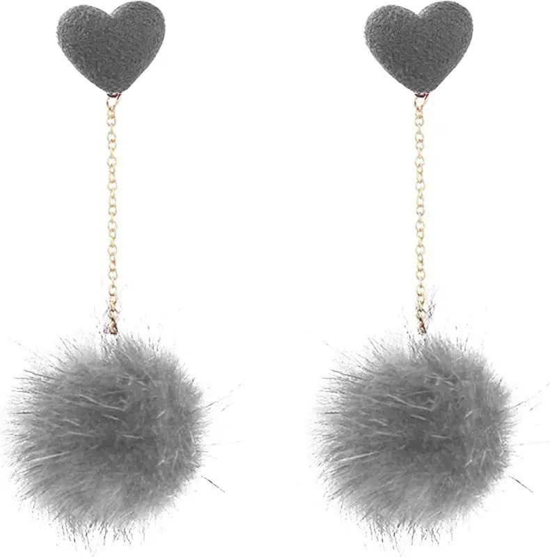 For Women Trendy Butterfly Puffy Dangle Faux Fur Ball Puffy Round Earrings Fun Fairy Earrings For Teen Girls