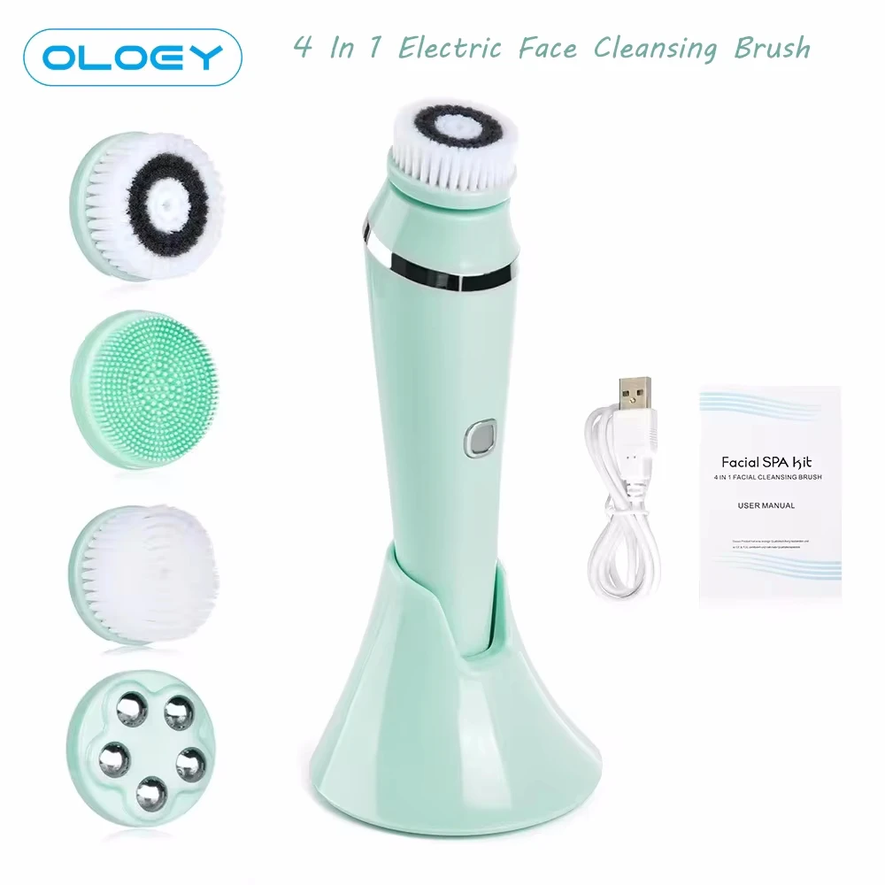 Facial Cleansing Soft Brush Vibration 4 in 1 Silicone Face Cleanser Deep Cleaning Beaded Massager Blackhead Remover Exfoliator