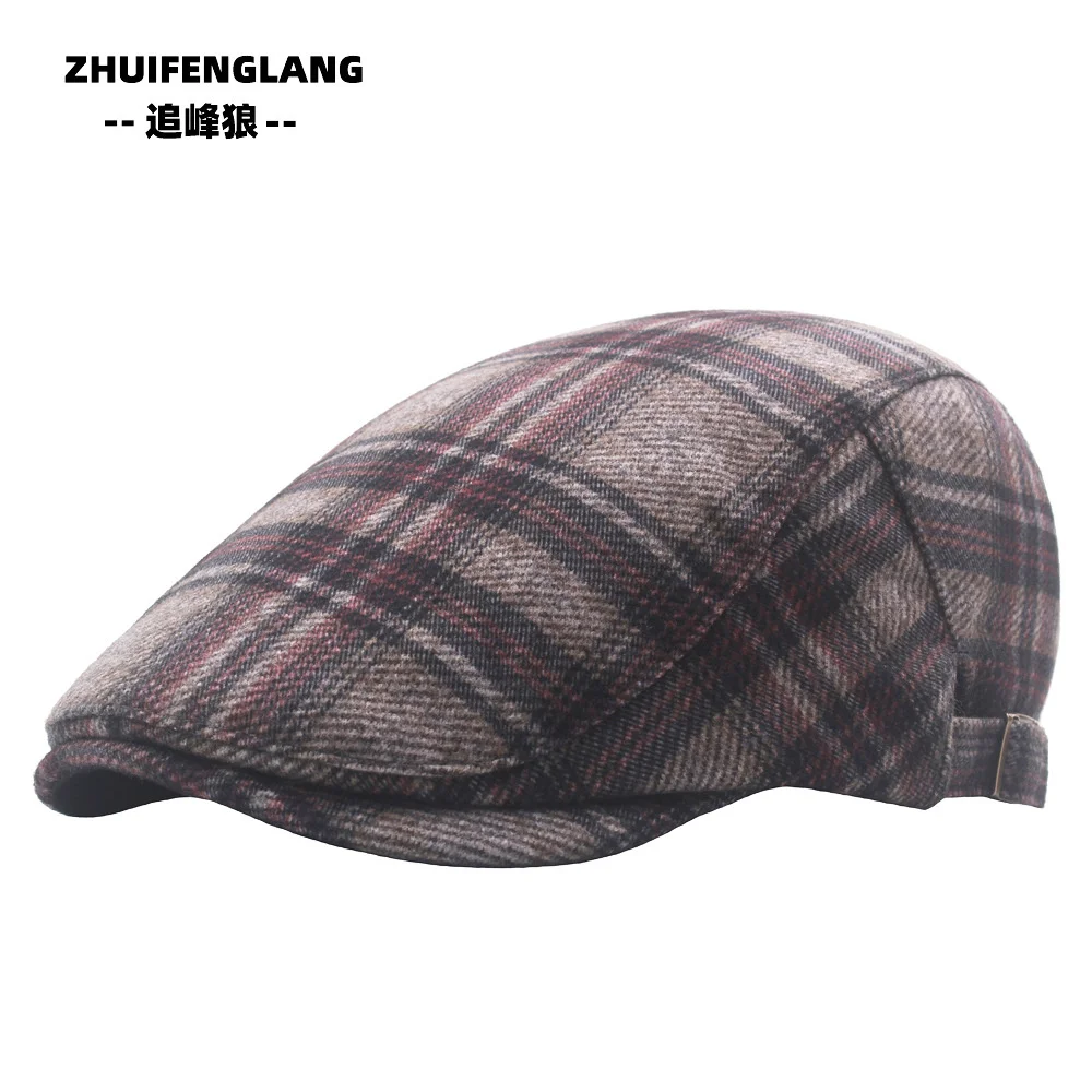 

Autumn And Winter Fluffy Beret Men's Color Lattice Duck Tongue Hat Middle-aged And Elderly Leisure Father Grandfather Forward