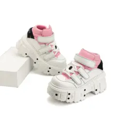 2026 Woman Sneakers New Punk Style Women Shoes Gothic Ankle Rock Boots Lace-up Heel Height Platform Shoes Woman Metal Decor