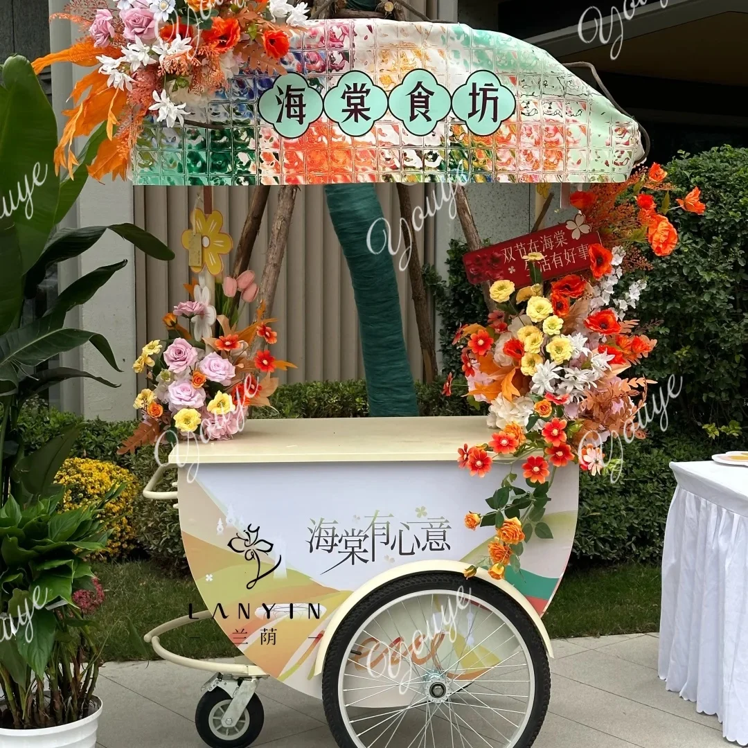 

Shopping mall store outdoor display cart movable hand push ice cream cart activity decorative float