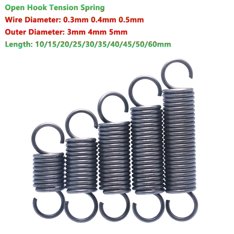 10pcs Wire Diameter 0.3mm 0.4mm 0.5mm Open Hook Tension Spring Pullback Spring Coil Extension Spring Draught Spring OD 3 4 5mm