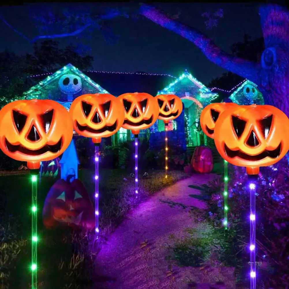 Lampu Taman tenaga surya dekorasi hantu Halloween lampu jalur labu berubah warna tenaga surya 6 buah Ip65 tahan air luar ruangan