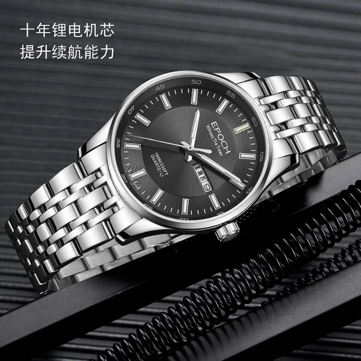 EPOCH Heren Quartz Horloge Lichtgevend 10 jaar Lithiumbatterij WR100M Saffier Datum Dag Militair Horloge 38 mm