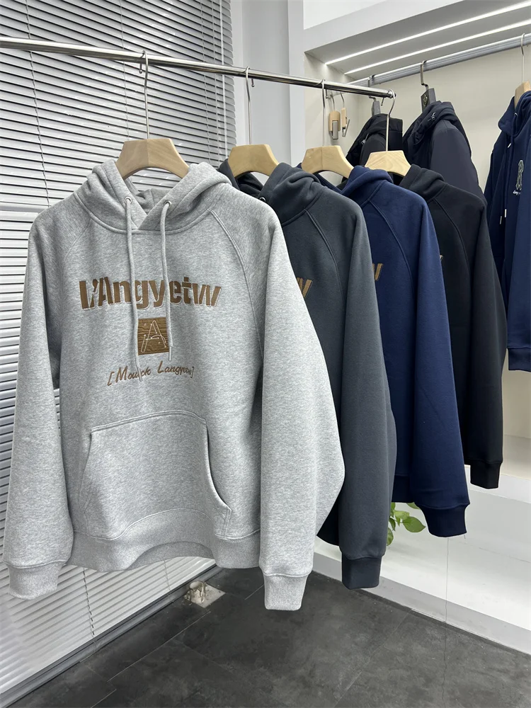 

Толстовка на подкладке в стиле ретро в американском стиле из углеродного волокна, хлопковая внутренняя мужская спортивная повседневная толстовка с капюшоном, модная осенне-зимняя уличная одежда