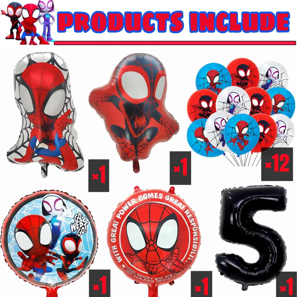 Spidey And His Amazing Friends Balloons Set Latex Foil Balloons Spiderman Birthday Party Decoration Baby Shower Toys For Kids