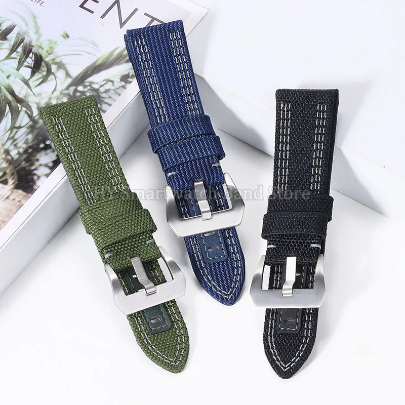 جلد + حزام ساعة من النايلون 24 مللي متر لبانيراي PAM 00984/985 PAM1122/753/1312 استبدال المعصم الفرقة دبوس معدني مشبك سوار ساعة