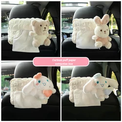 Puffrug-caja de pañuelos colgante de coche para niños, bolsa de almacenamiento de pañuelos de dibujos animados, asiento de seguridad creativo, muñeca, lindo