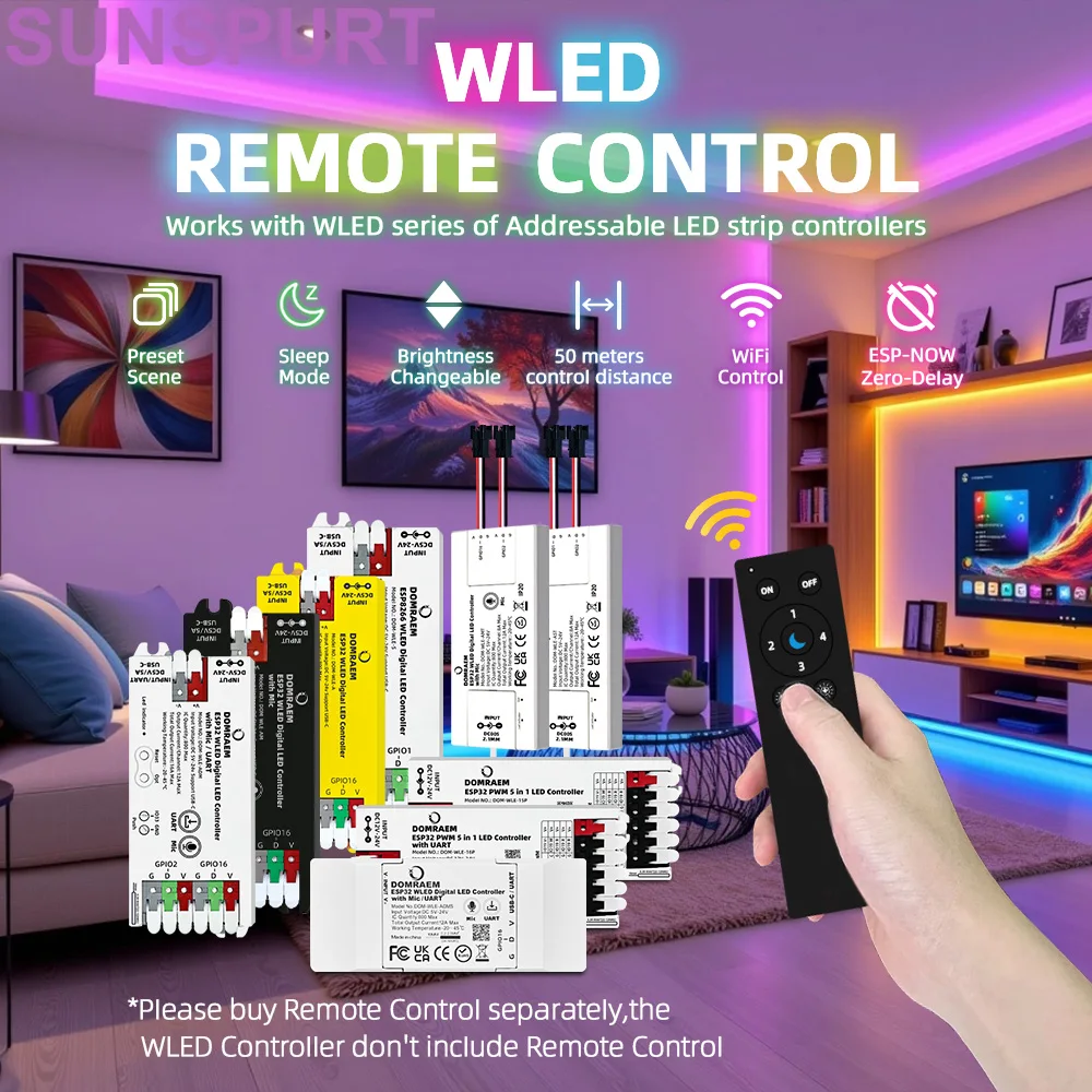 

ESP32 Dual-Channel WLED Smart Controller 5-24V WiFi RGB LED Strip Controller with OTA 12A Max 800 ICs EU Certified GPIO16 Remote