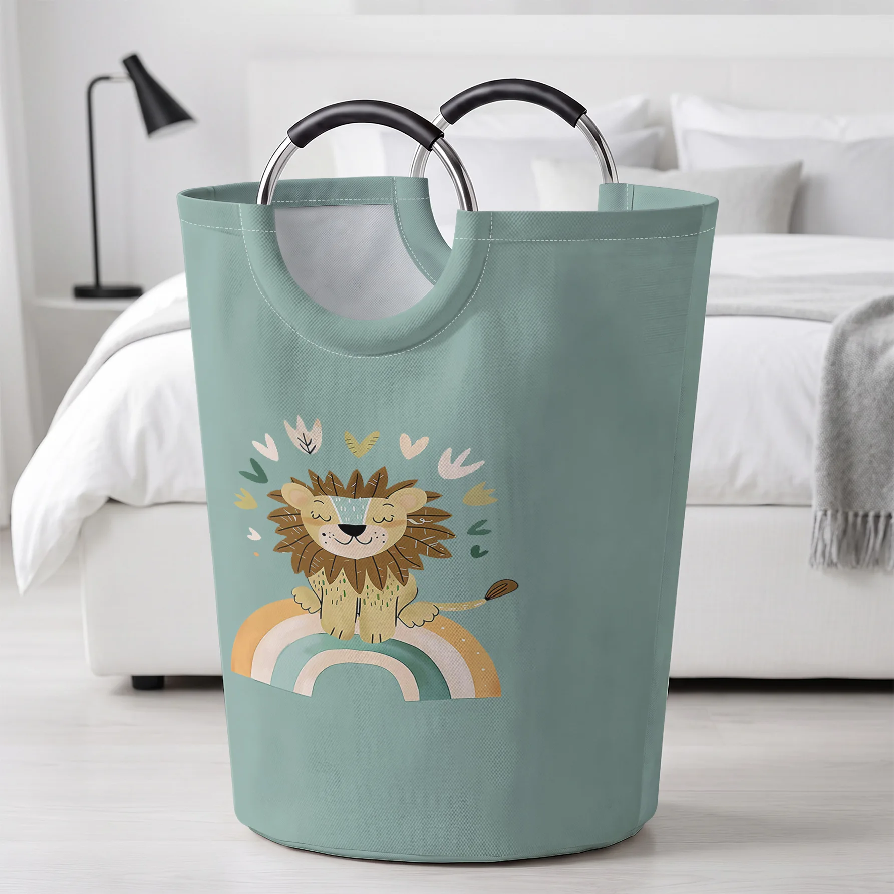 Cute Lion On Rainbow Print Handheld Storage Basket, For Laundry, Bedroom & Home Sundries Storage
