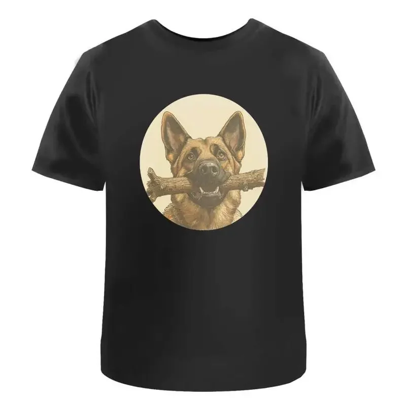 German Shepherd With Stick Portrait' Cotton T Shirt Ta052902
