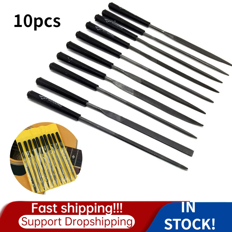 10Pcs Guitar File Fret Nut Saddle Slot Grinding File Set Professional Guitar Luthier Repairing Tool for Stringed Instrument