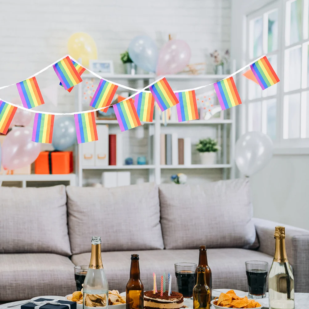 

Rainbow Hanging Banner String Flag Pride Party Decor For Wedding Birthday Events Reusable Polyester Rainbow Bunting