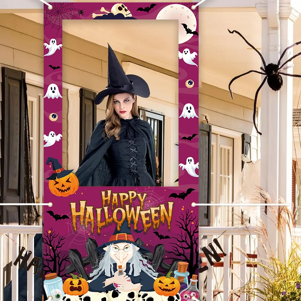 Happy Halloween Photo Booth Rahmen Requisiten Geist Kürbis Skelett Schießen Hintergrund Banner Kinder Erwachsene Geburtstag Party Decor Liefert